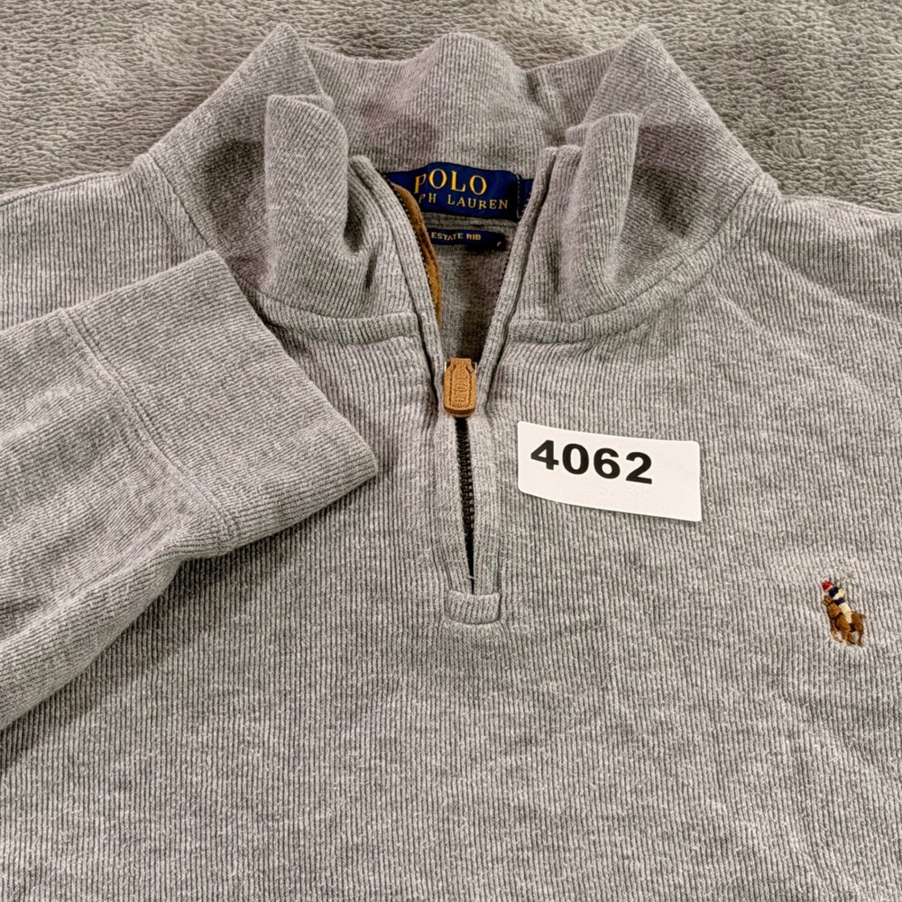 Polo Ralph Lauren Estate Rib Pullover Men Large Gray 1/4 Zip Cotton 710697318005
